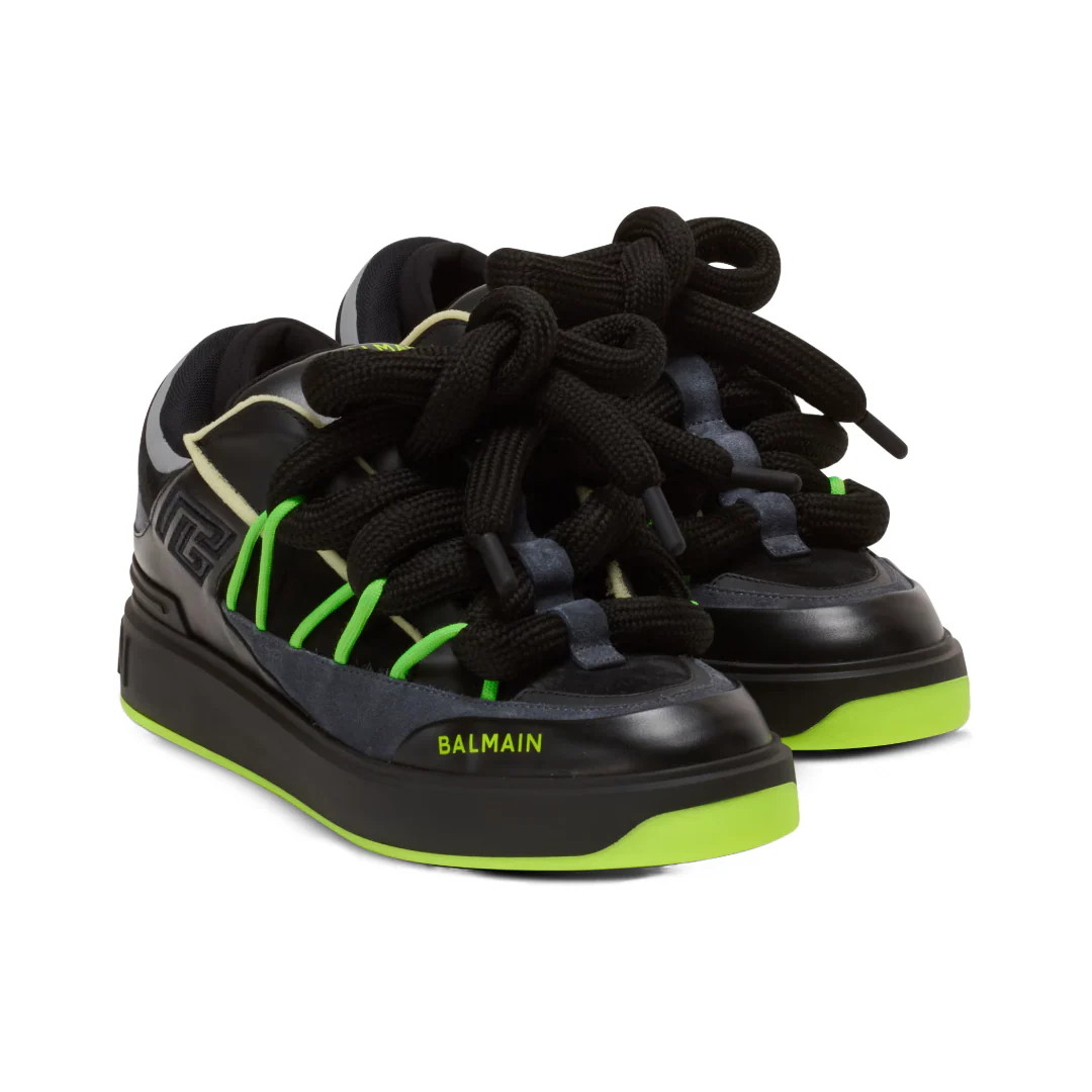 B-COURT PUFFY SKATE SNEAKERS IN CALFSKIN AND SUEDE BLACK - Image 2