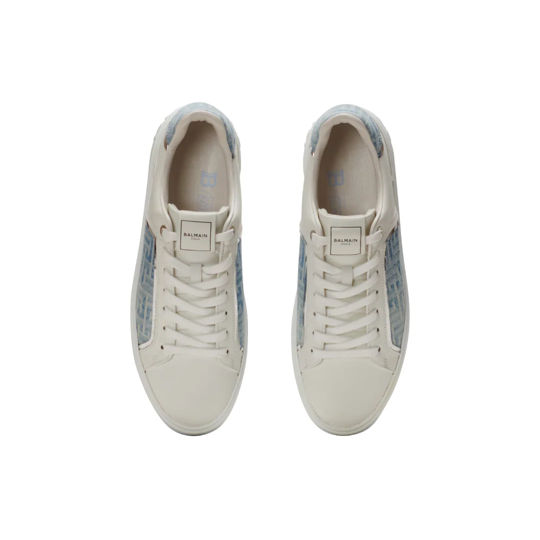 B-COURT SNEAKERS IN LEATHER AND DENIM WHITE - Image 2