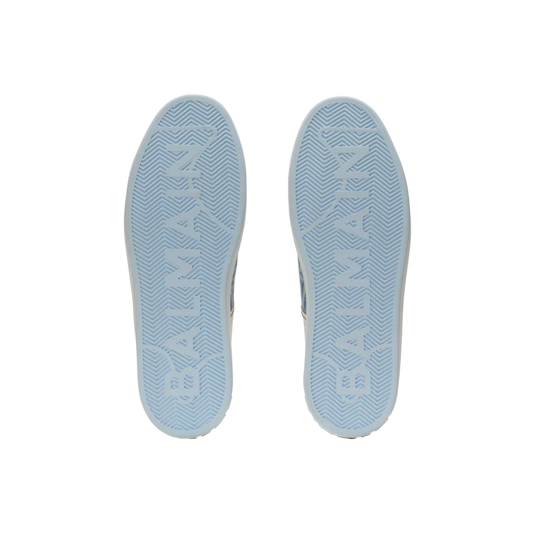 B-COURT SNEAKERS IN LEATHER AND DENIM WHITE - Image 3