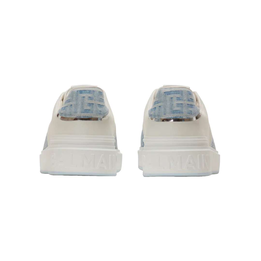 B-COURT SNEAKERS IN LEATHER AND DENIM WHITE - Image 4