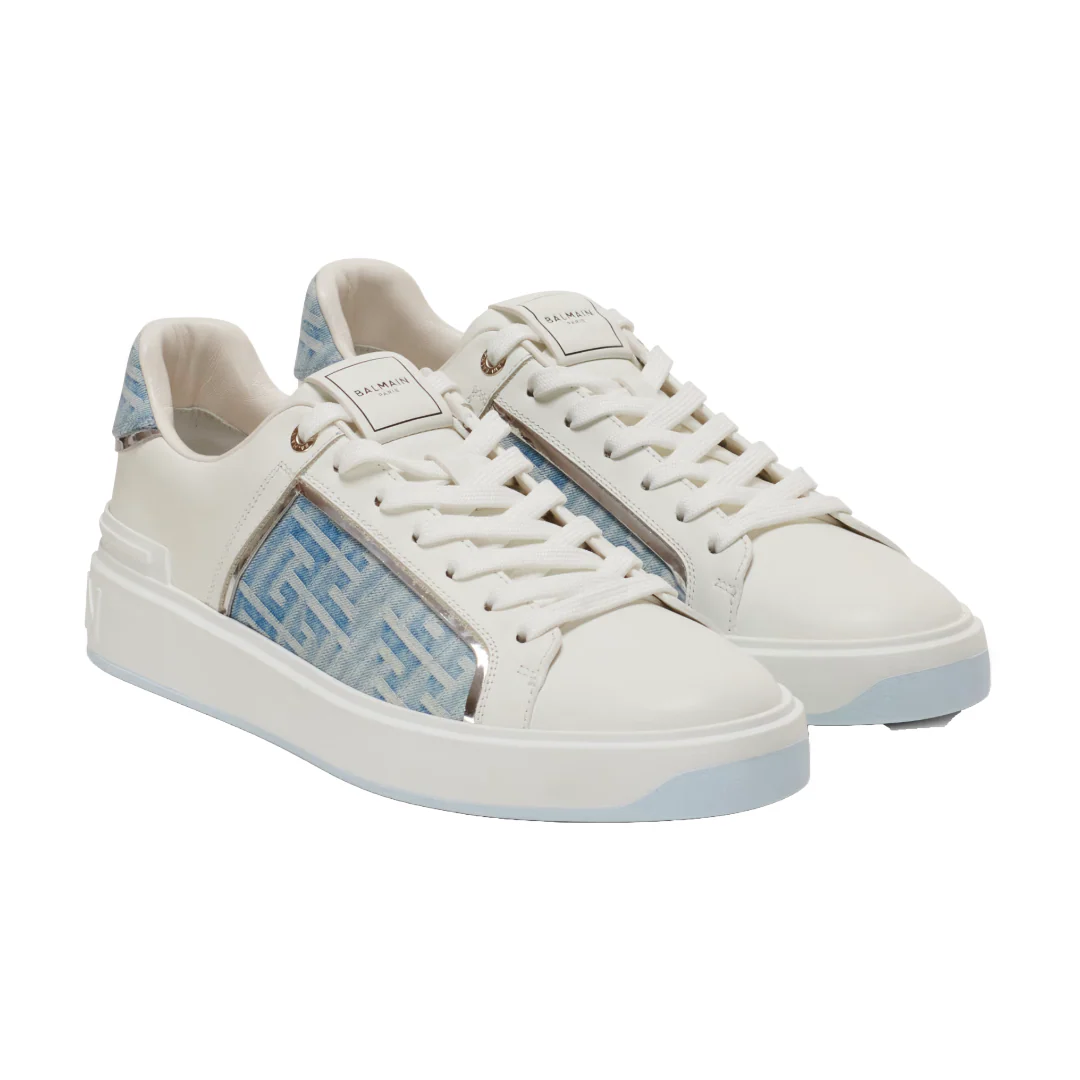 B-COURT SNEAKERS IN LEATHER AND DENIM WHITE - Image 5