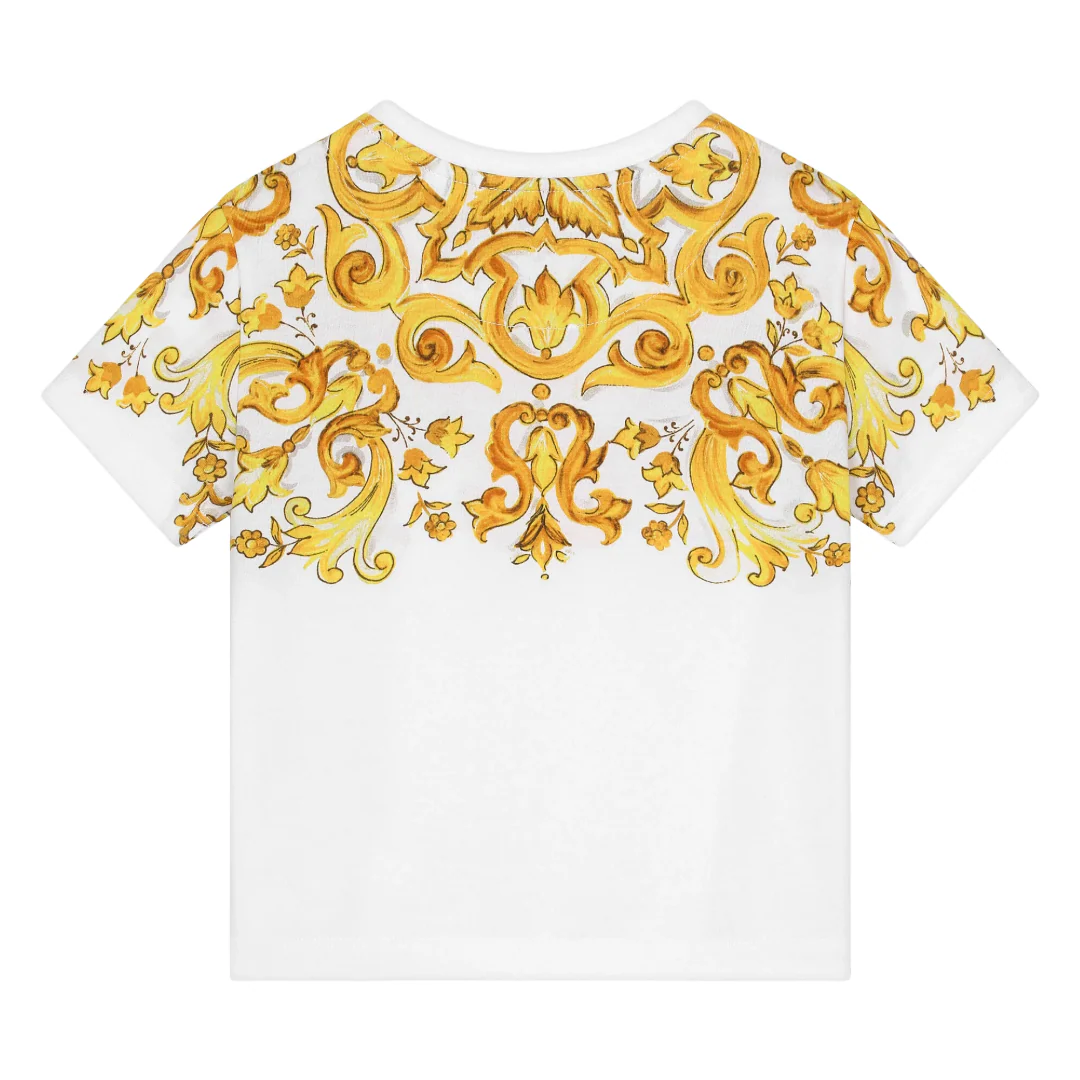 KIDS BABY JERSEY T-SHIRT WITH YELLOW MAJOLICA PRINT AND DG LOGO - Image 2