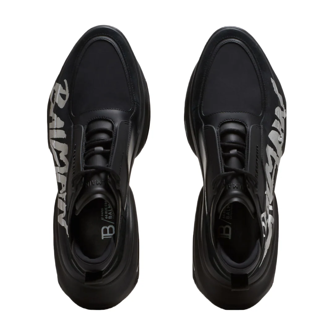 BALMAIN B-BOLD TRAINERS IN RUBBERISED LEATHER AND NEOPRENE - Image 2