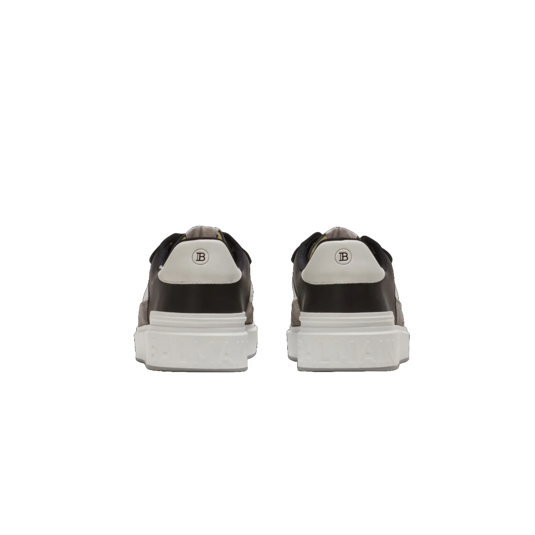 BALMAIN B-COURT FLIP TRAINERS IN LEATHER AND SUEDE BLACK/WHITE/GREY - Image 3