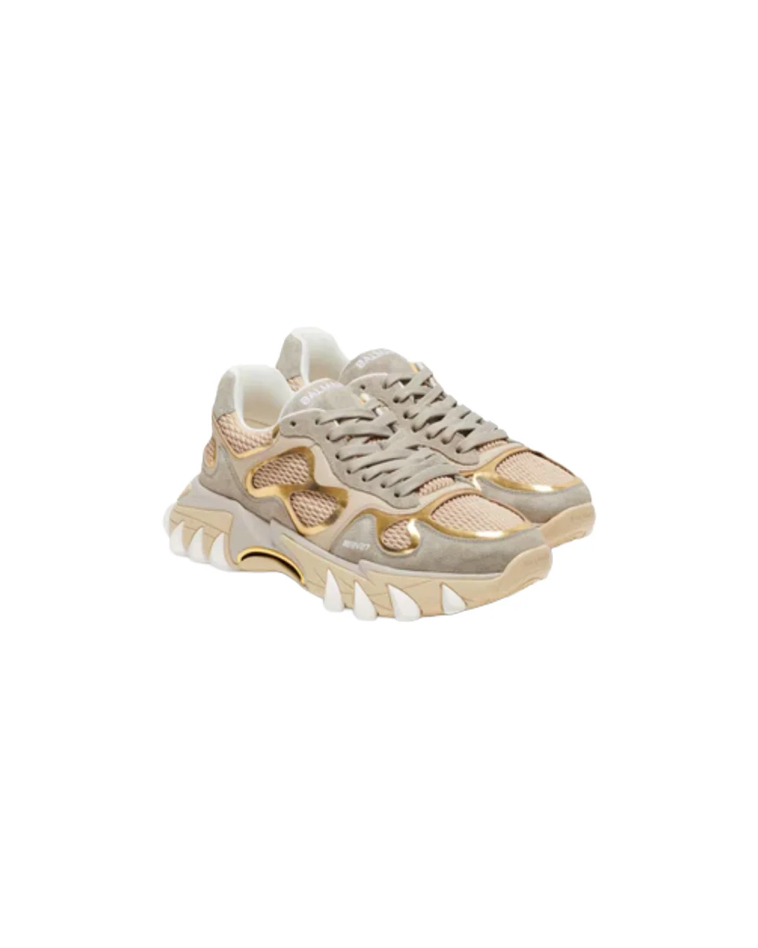 BALMAIN B-EAST TRAINER IN LEATHER, SUEDE AND MESH IN CREAM - Image 2