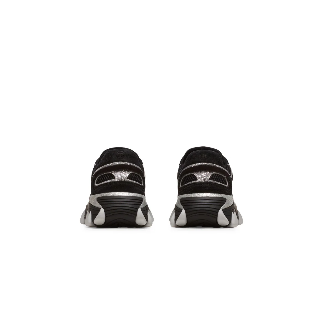 BALMAIN B-EAST TRAINERS IN LEATHER MESH AND GLITTER BLACK/SILVER - Image 3