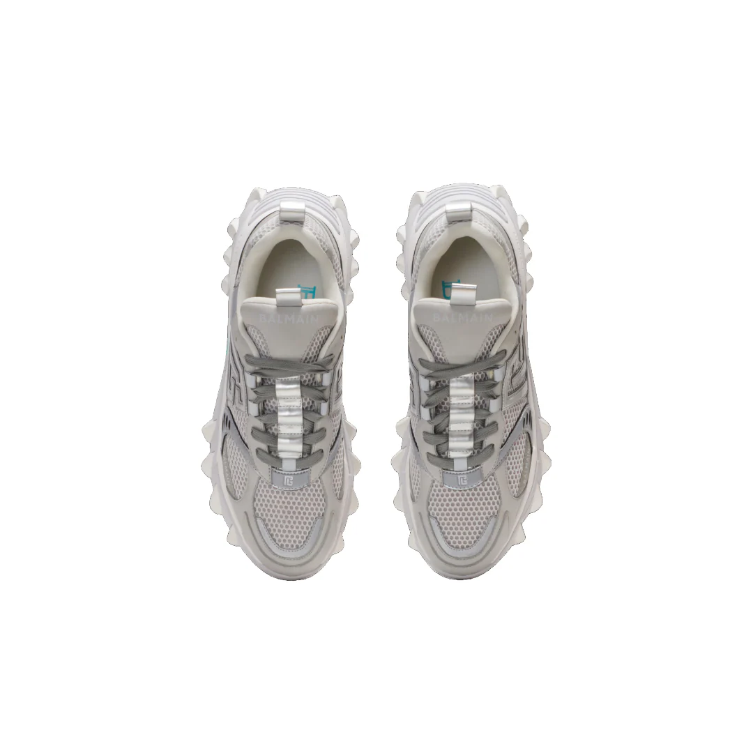 BALMAIN B-EAST TRAINERS IN TECHNICAL MATERIALS AND MESH GREY/TEAL - Image 2
