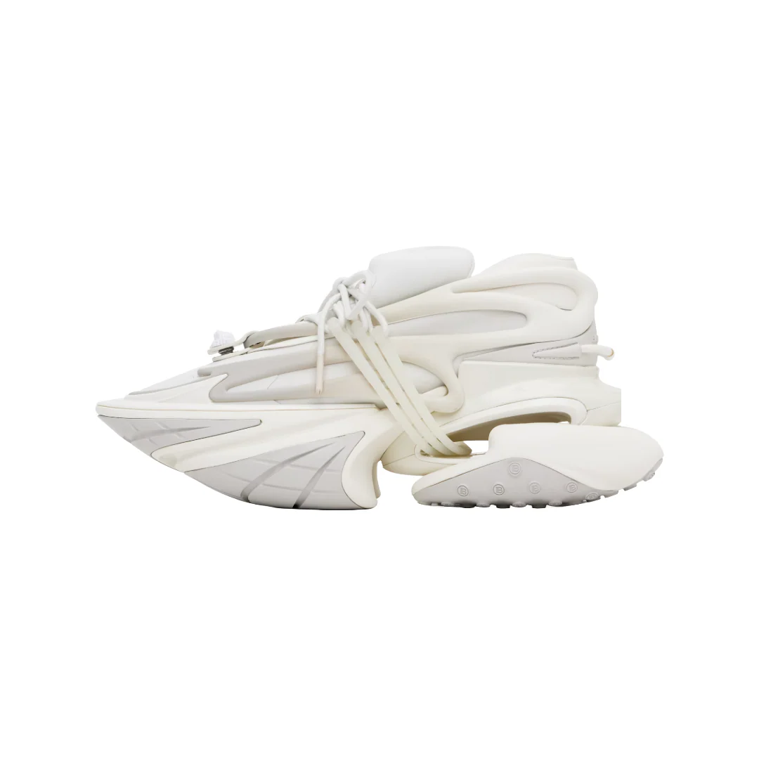 WHITE BALMAIN NEOPRENE AND LEATHER UNICORN LOW TOP SNEAKERS - Image 3