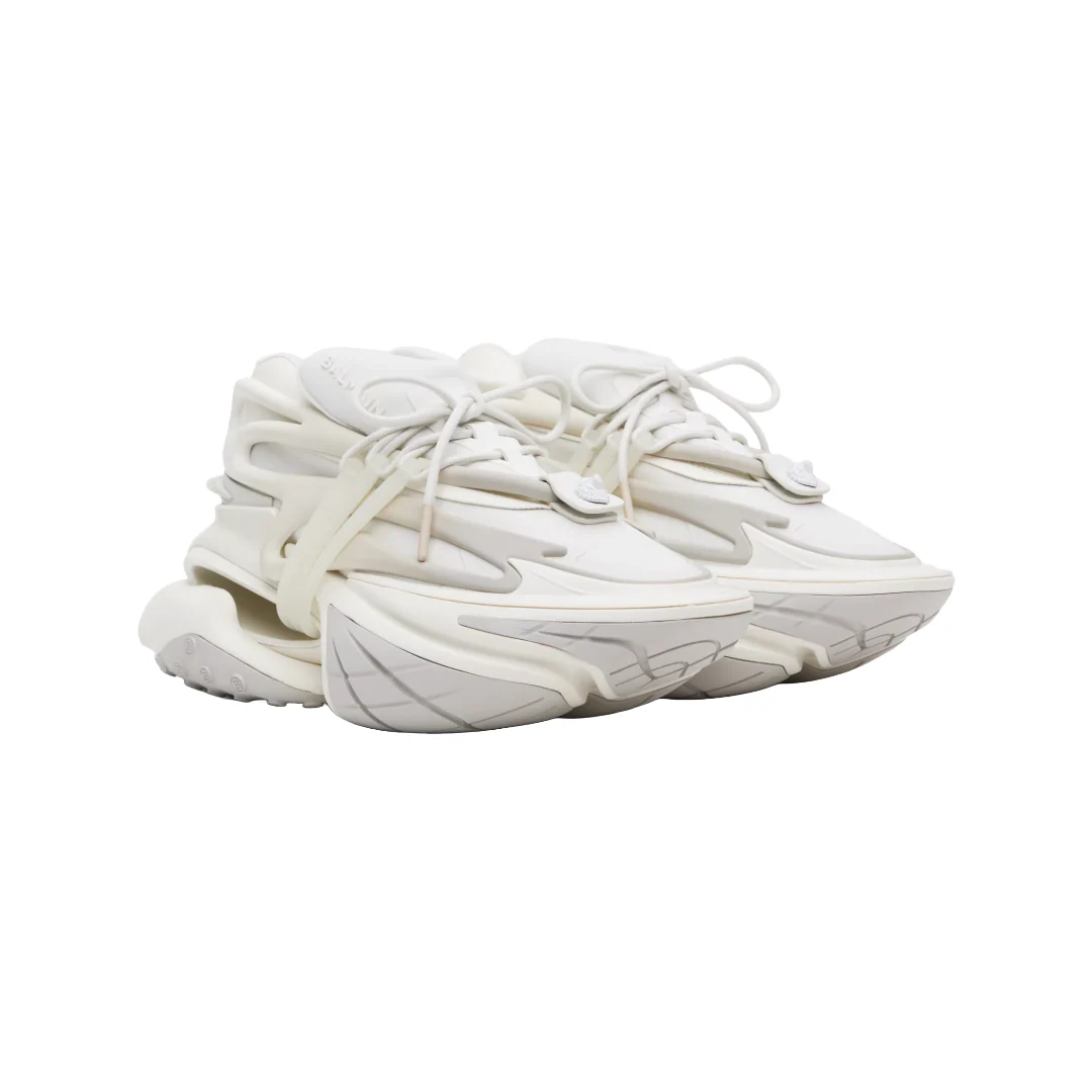 WHITE BALMAIN NEOPRENE AND LEATHER UNICORN LOW TOP SNEAKERS - Image 4