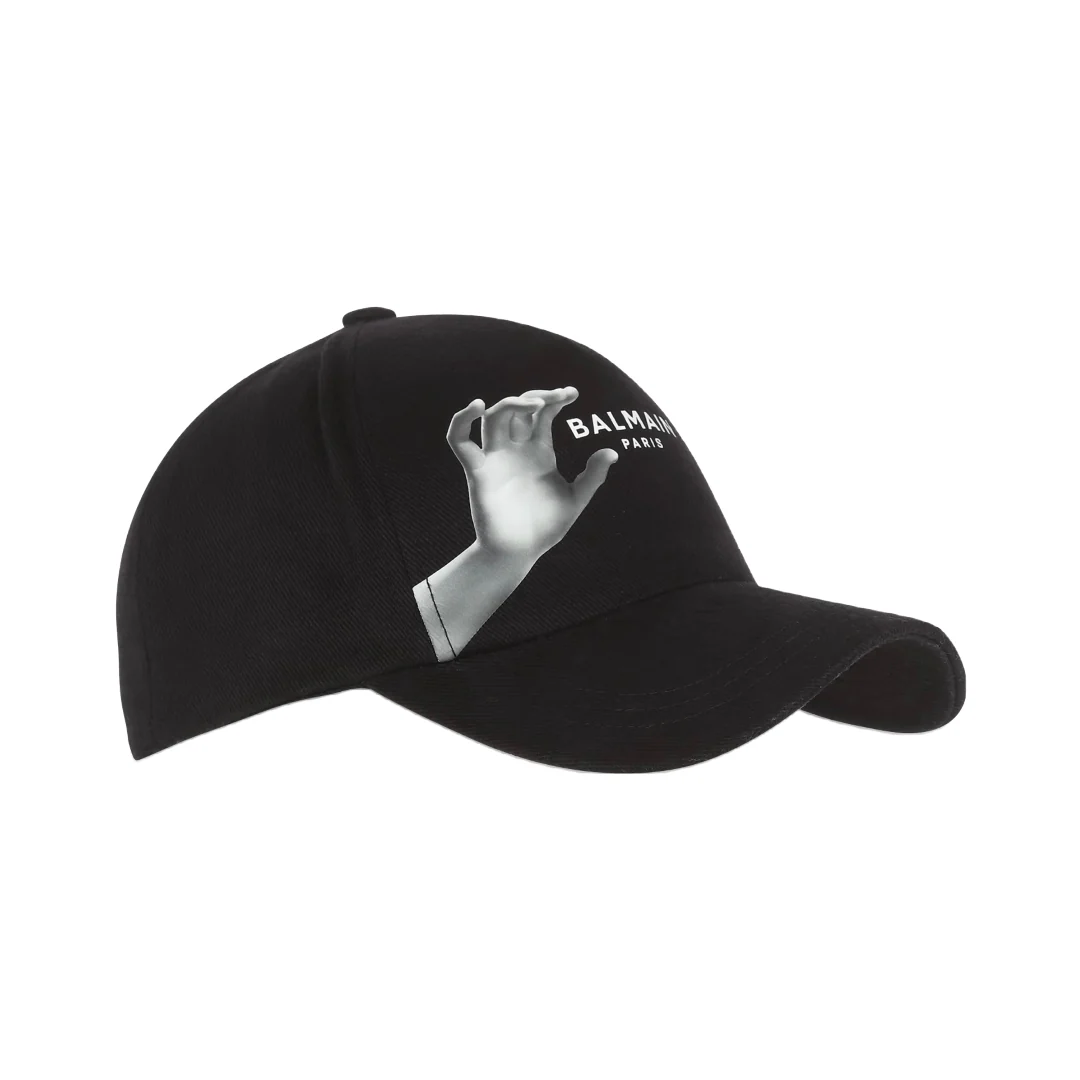 BALMAIN PARIS STATUE PRINT COTTON CAP BLACK/GREY - Image 3