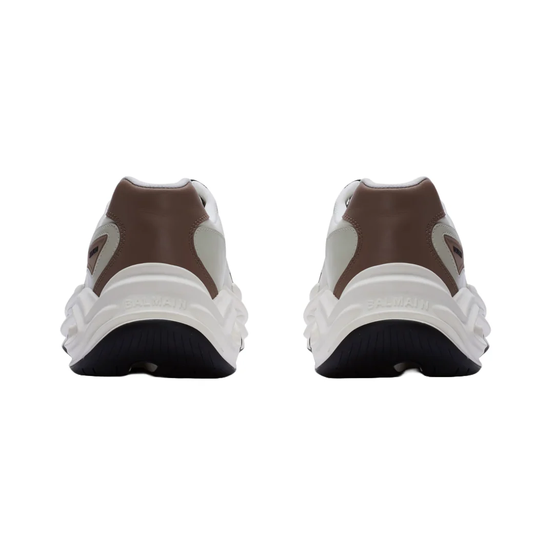 BALMAIN RUN-ROW LEATHER AND NYLON TRAINERS WHITE - Image 3