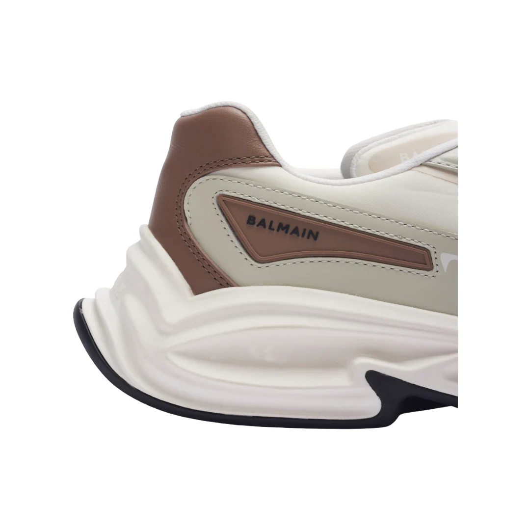 BALMAIN RUN-ROW LEATHER AND NYLON TRAINERS WHITE - Image 4