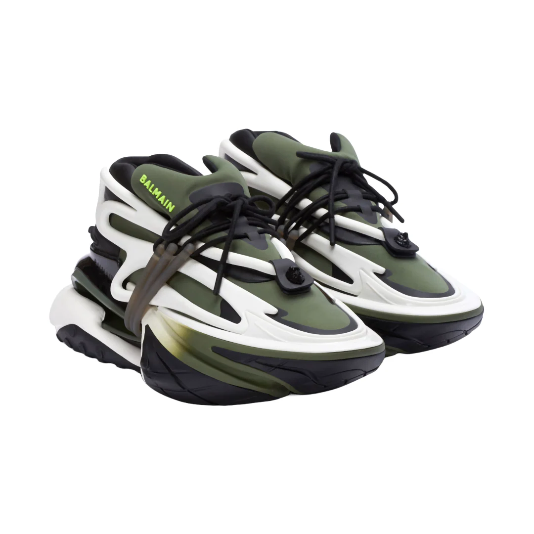 BALMAIN UNICORN LOW-NEOPRENE&CALFSKIN KHAKI - Image 2