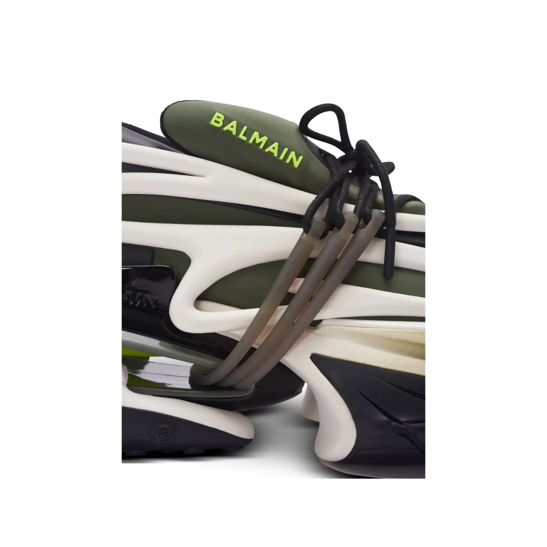 BALMAIN UNICORN LOW-NEOPRENE&CALFSKIN KHAKI - Image 4