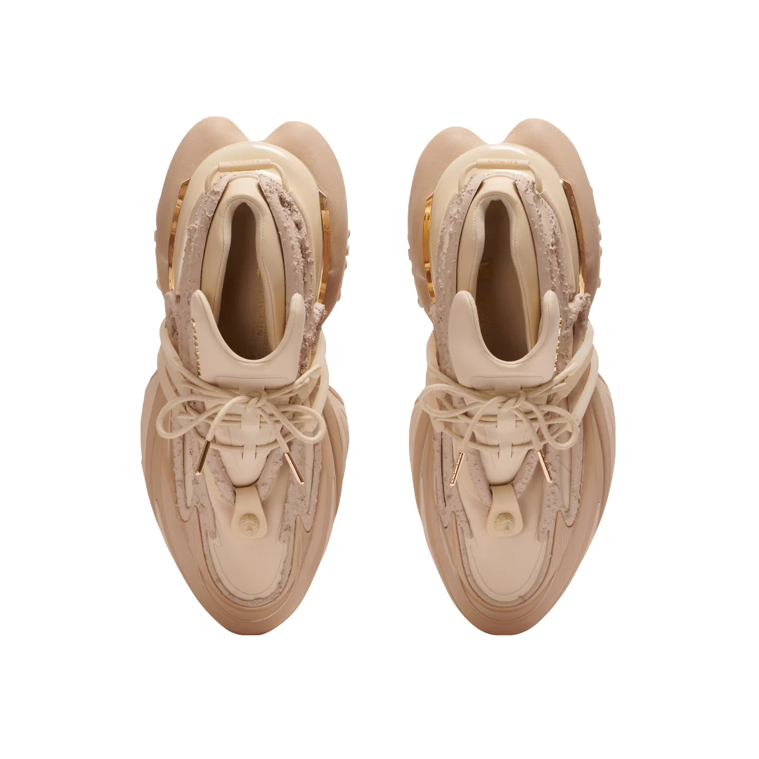 BALMAIN UNICORN LOW TOP TRAINERS IN NEOPRENE AND LEATHER BEIGE - Image 2