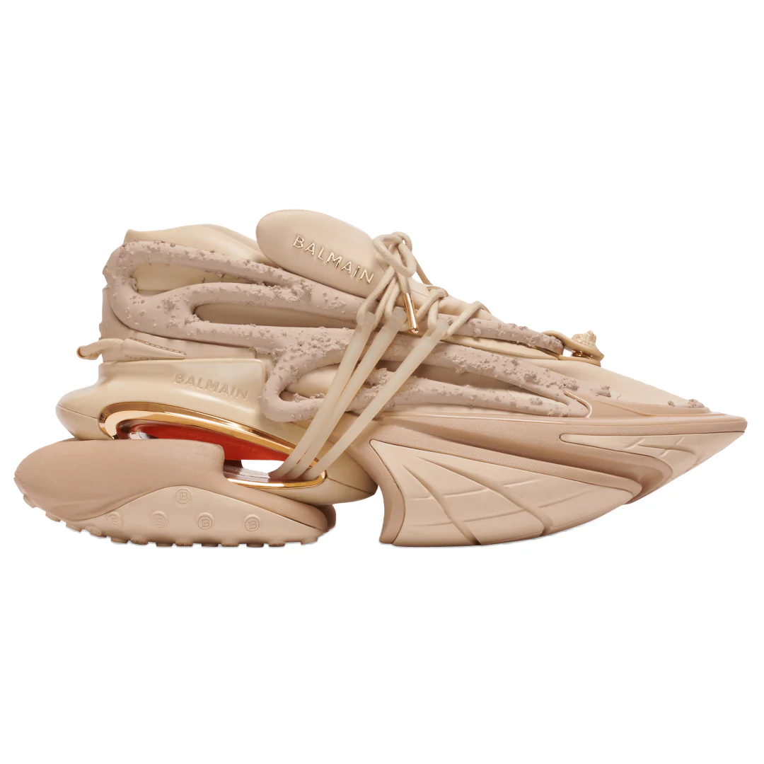 BALMAIN UNICORN LOW TOP TRAINERS IN NEOPRENE AND LEATHER BEIGE - Image 4