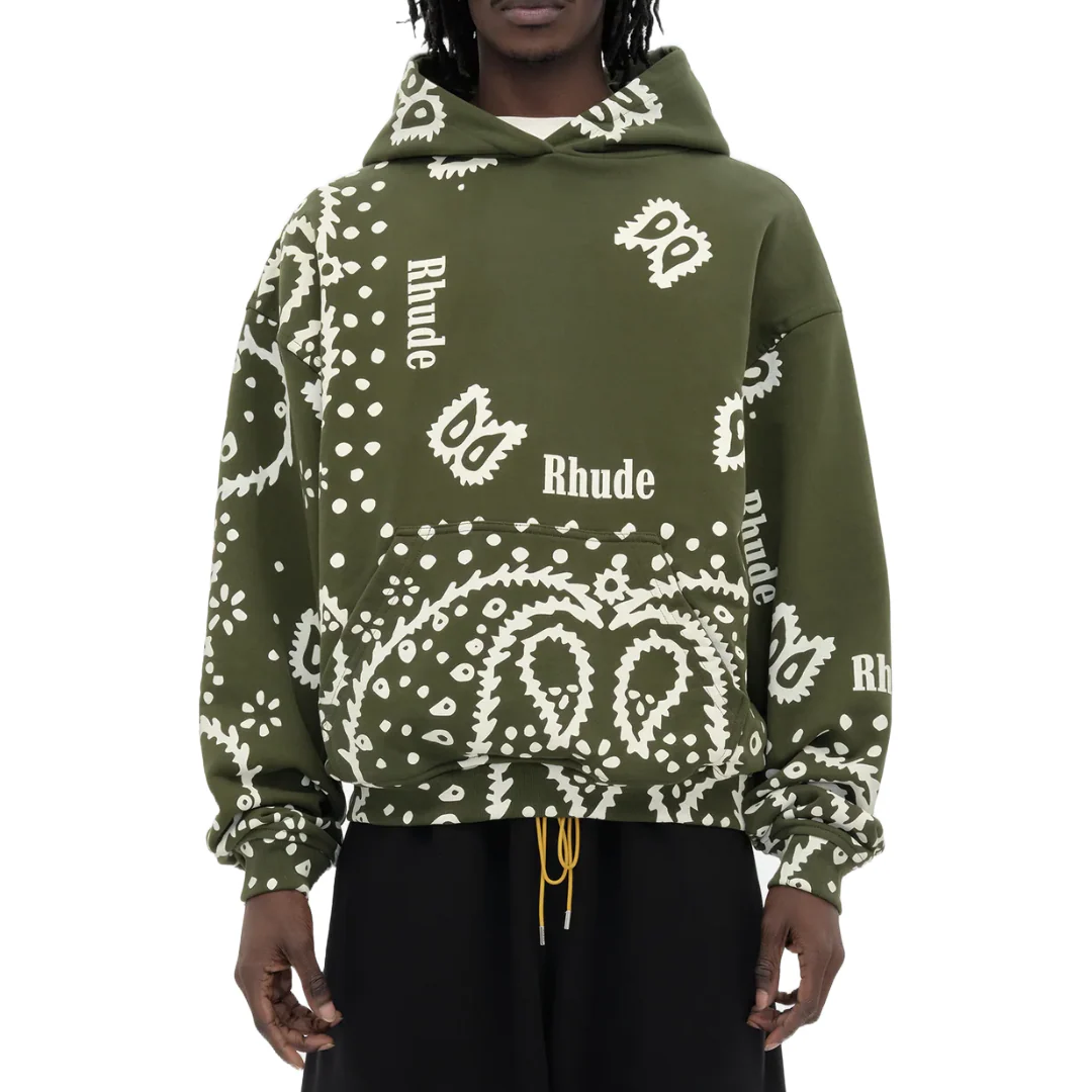 BANDANA PRINT HOODIE OLIVE - Image 2