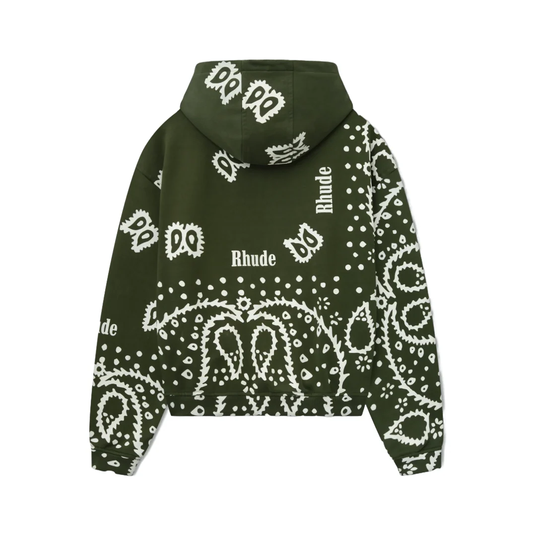 BANDANA PRINT HOODIE OLIVE - Image 3