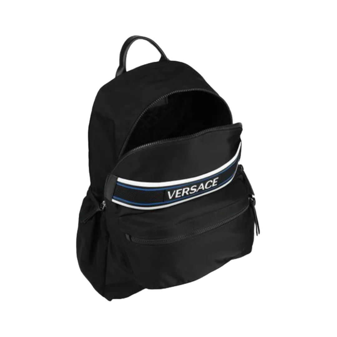 BLACK NYLON BACKPACK WITH BLUE STRIPE - Image 3
