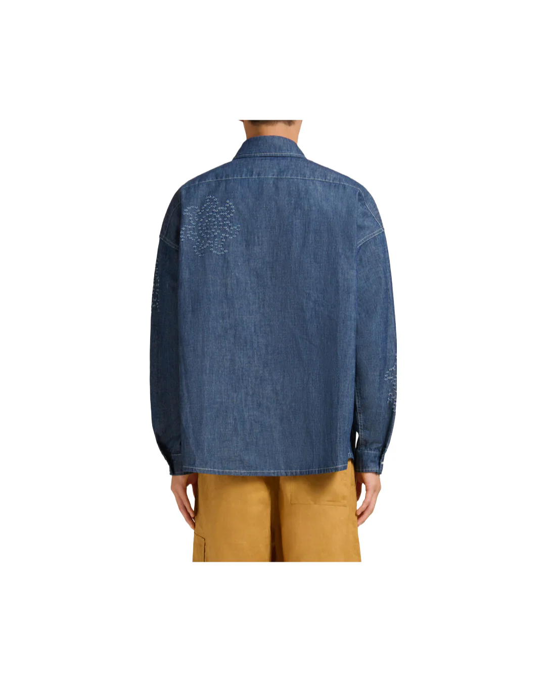 BLUE CHAMBRAY OVERSIZED SHIRT WITH FRAYED SUN MOTIF - Image 2
