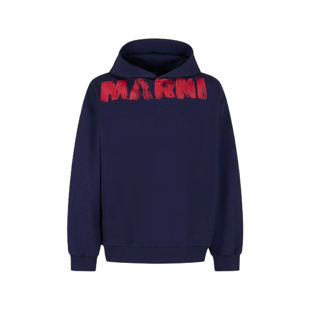 BLUE COTTON HOODIE WITH MARNI MONOLITH PRINT