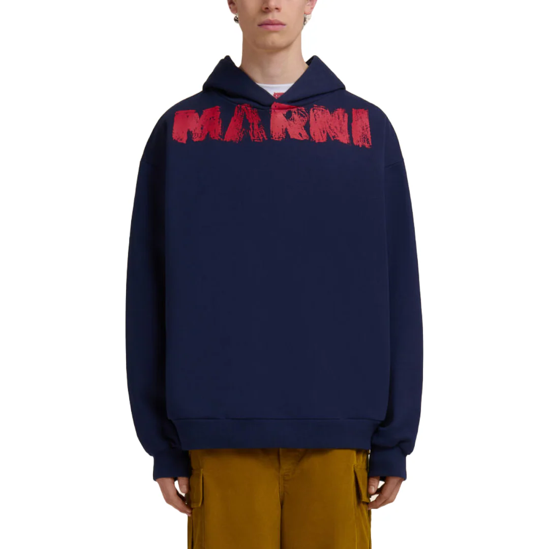 BLUE COTTON HOODIE WITH MARNI MONOLITH PRINT - Image 2