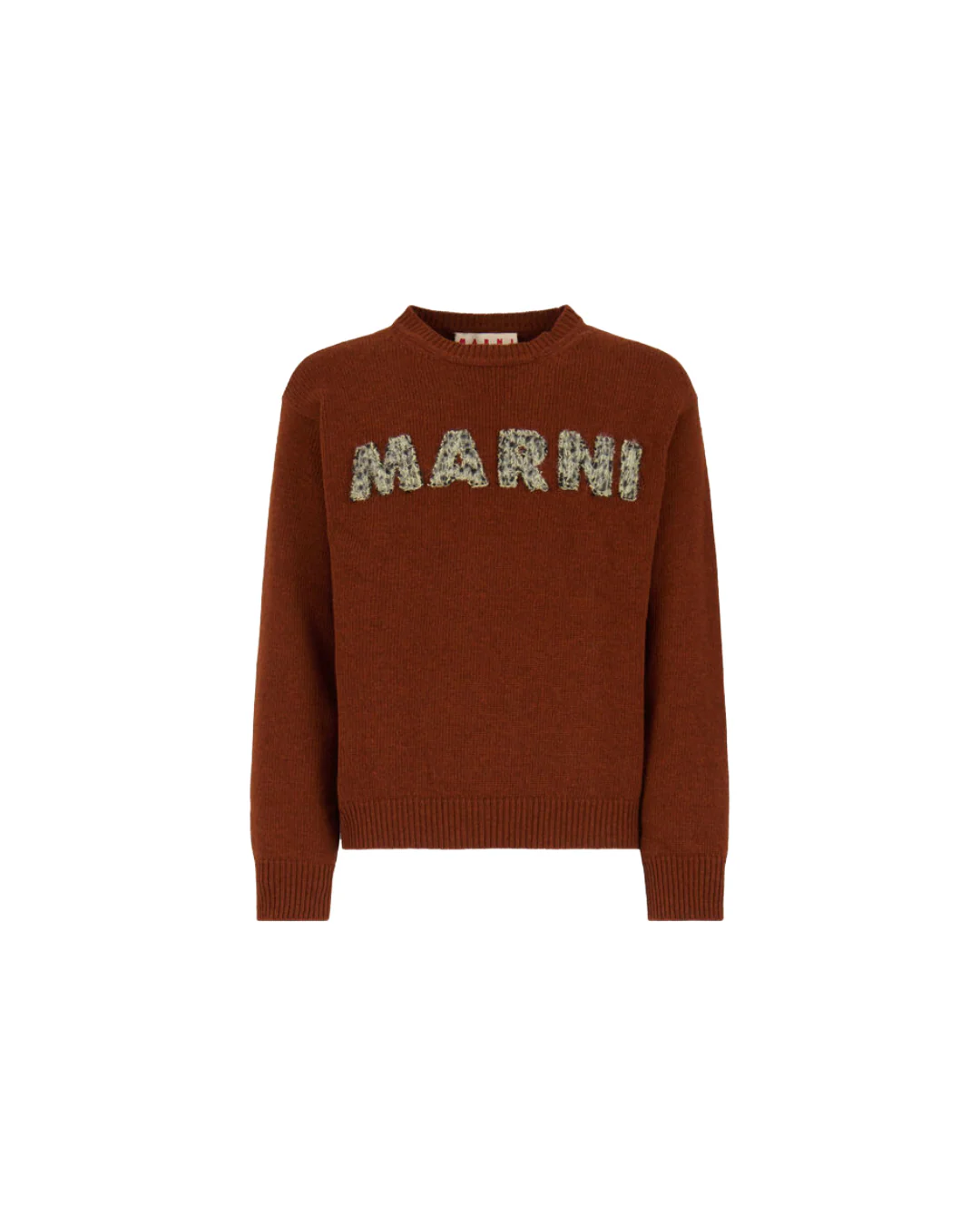 BROWN WOOL SWEATER WITH LASER-CUT MARNI LOGO