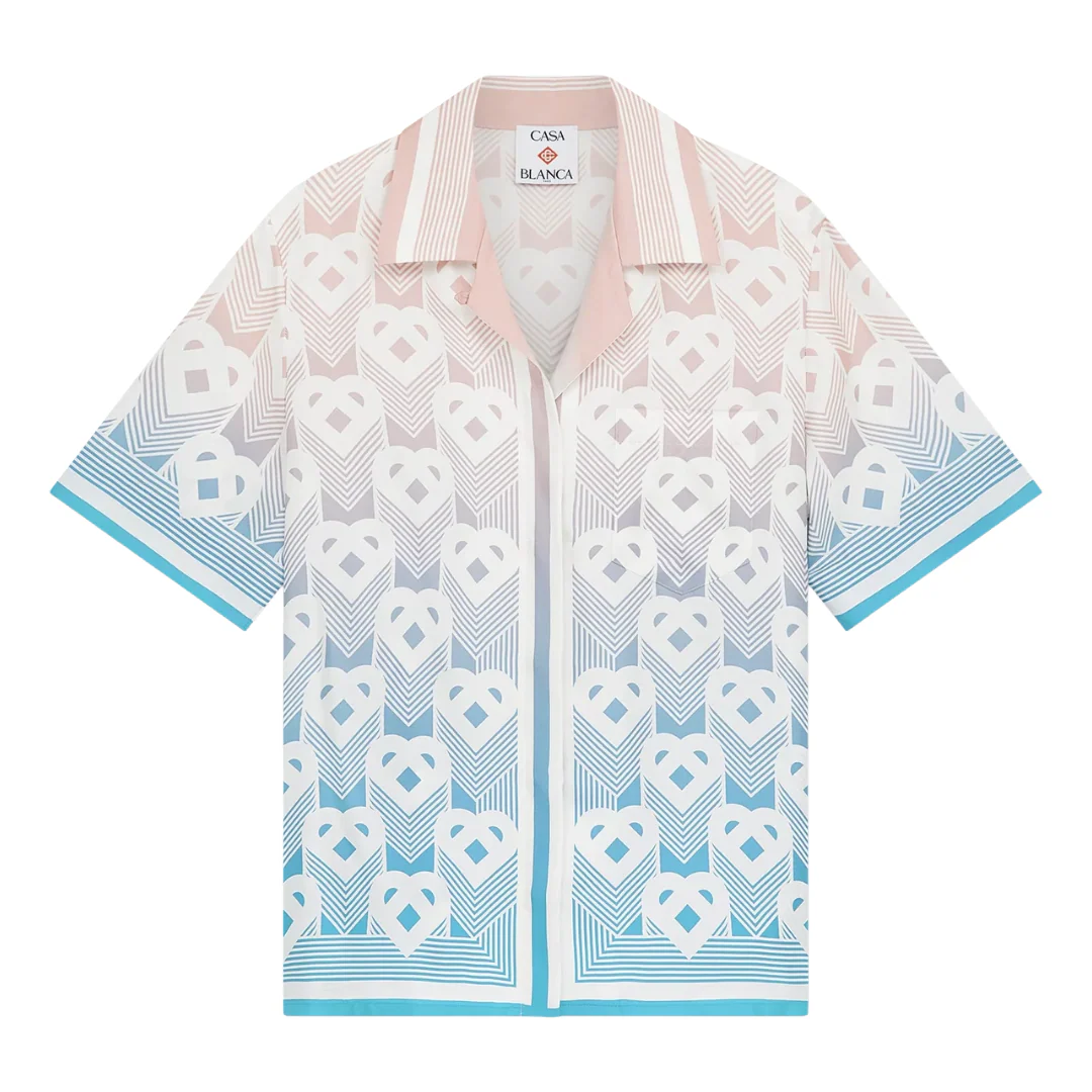 CASABLANA GRADIENT HEART MONOGRAM SILK SHORT SLEEVE SHIRT