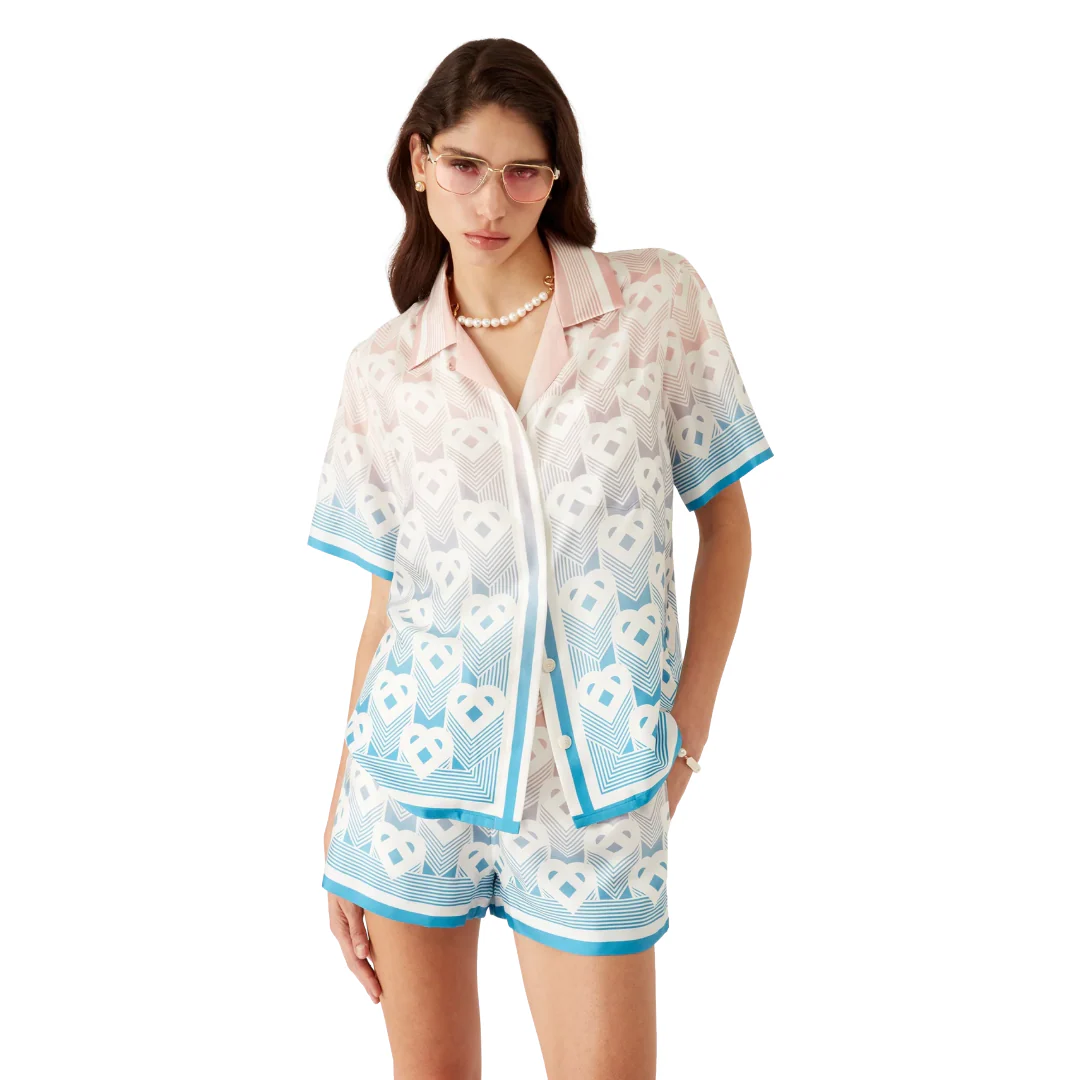 CASABLANA GRADIENT HEART MONOGRAM SILK SHORT SLEEVE SHIRT - Image 2