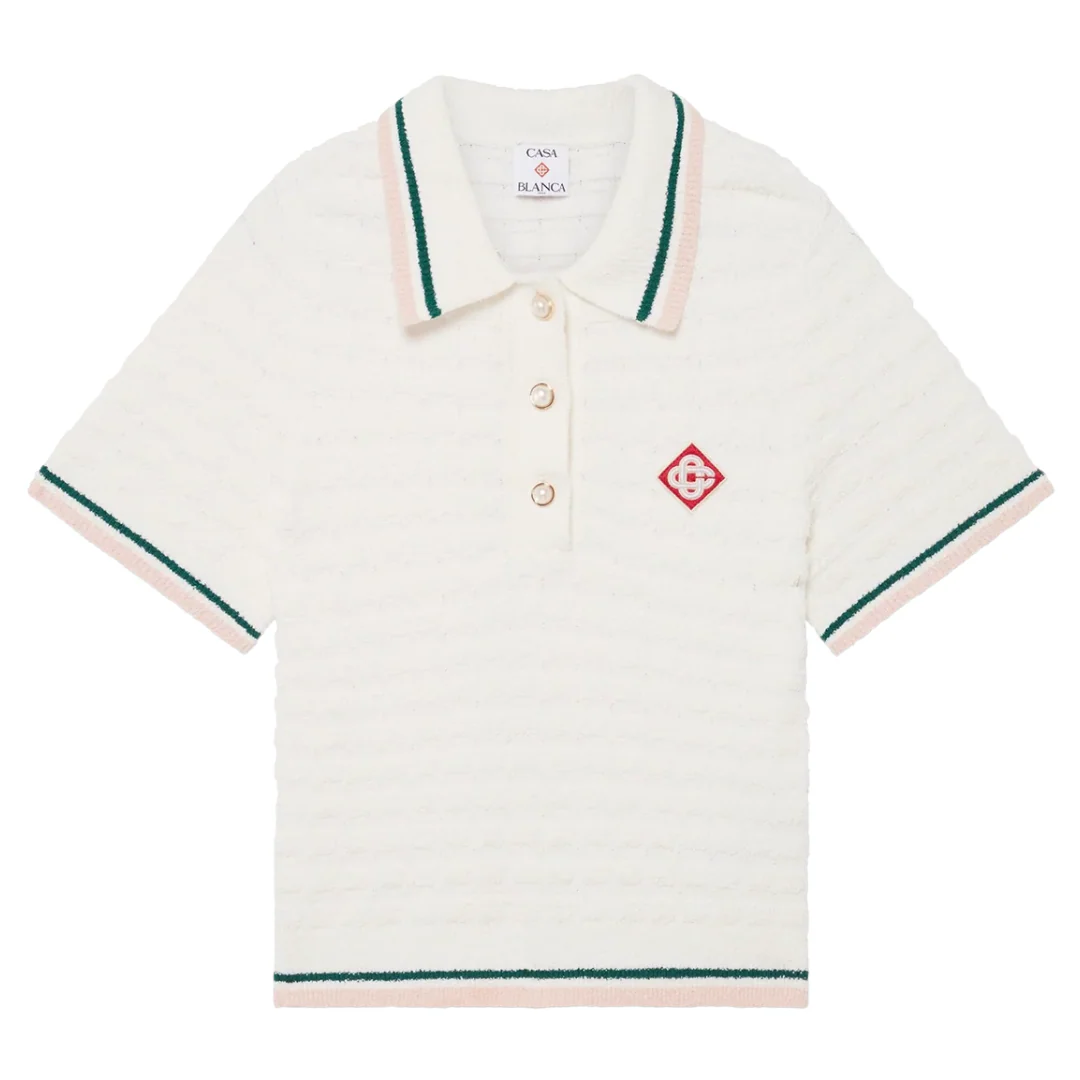 CASABLANCA COTTON BOUCLE POLO SHIRT WHITE