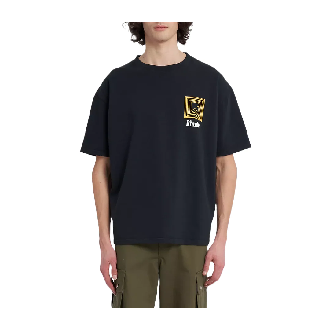 CHEVRON LOGO REPEAT COTTON SHOT SLEEVE T-SHIRT BLACK - Image 2