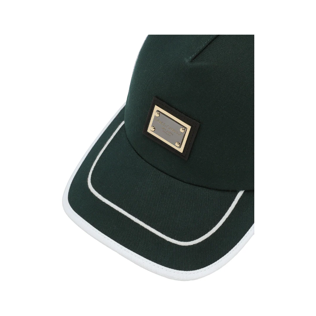 COTTON TRUCKER HAT WITH LOGO TAG AND MESH DARK GREEN - Image 2