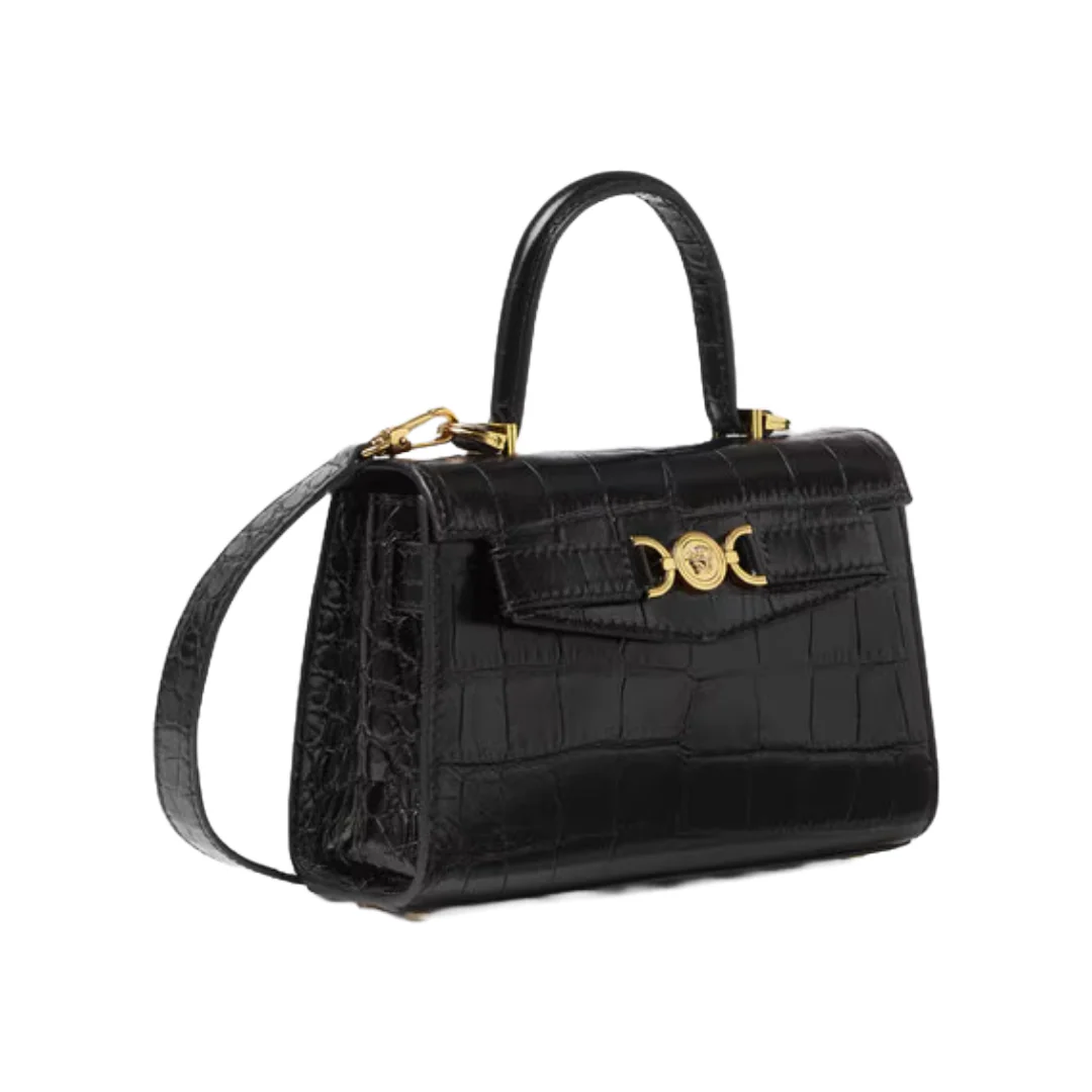 CROC-EFFECT MEDUSA '95 SMALL HANDBAG BLACK/GOLD - Image 2