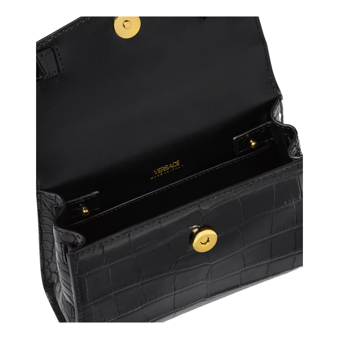 CROC-EFFECT MEDUSA '95 SMALL HANDBAG BLACK/GOLD - Image 3