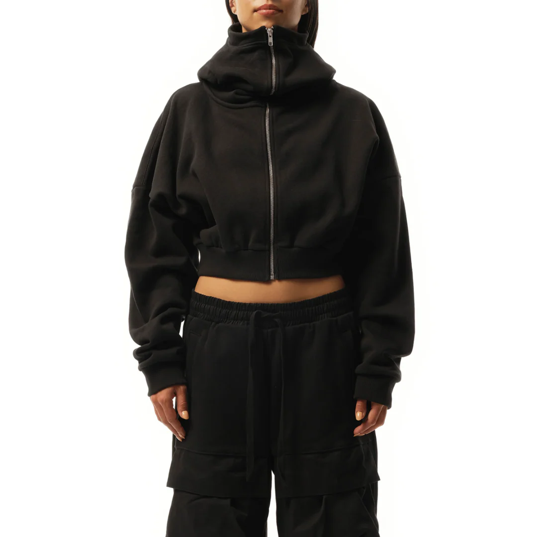 CROPPED FULL ZIP HOODIE IN SOOT - Image 2