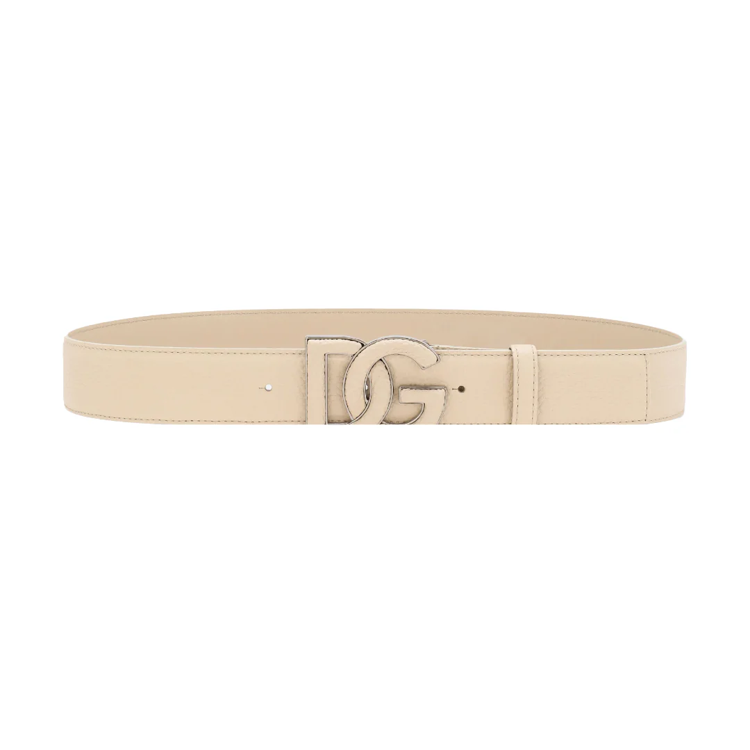 DEERSKIN-PRINT CALFSKIN BELT WITH LOGO PRINT BEIGE