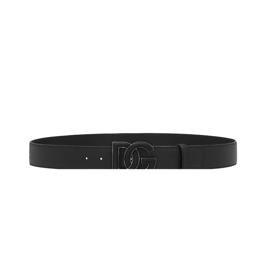 DEERSKIN PRINT CALFSKIN BELT WITH LOGO PRINT BLACK/BLACK