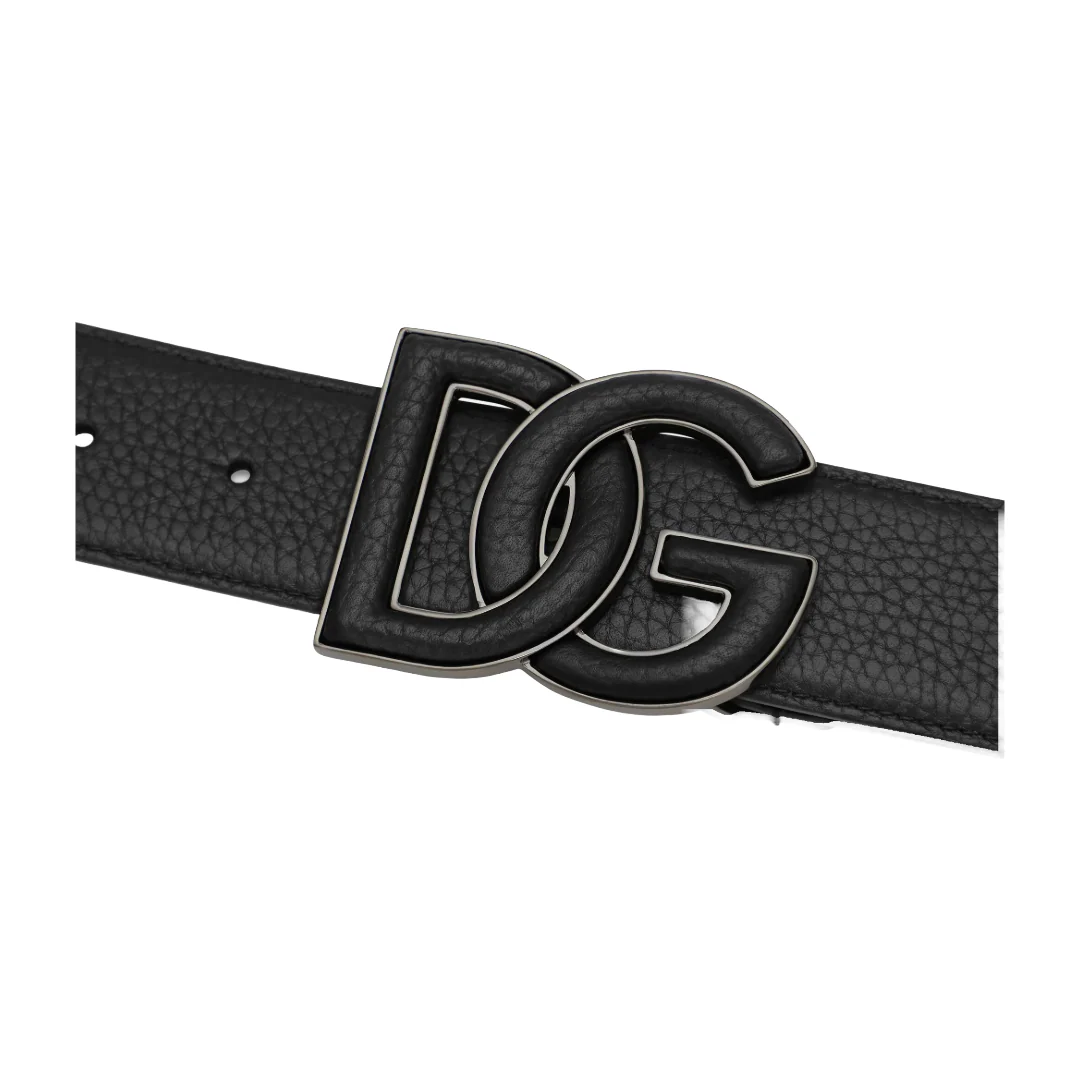DEERSKIN PRINT CALFSKIN BELT WITH LOGO PRINT BLACK/BLACK - Image 4