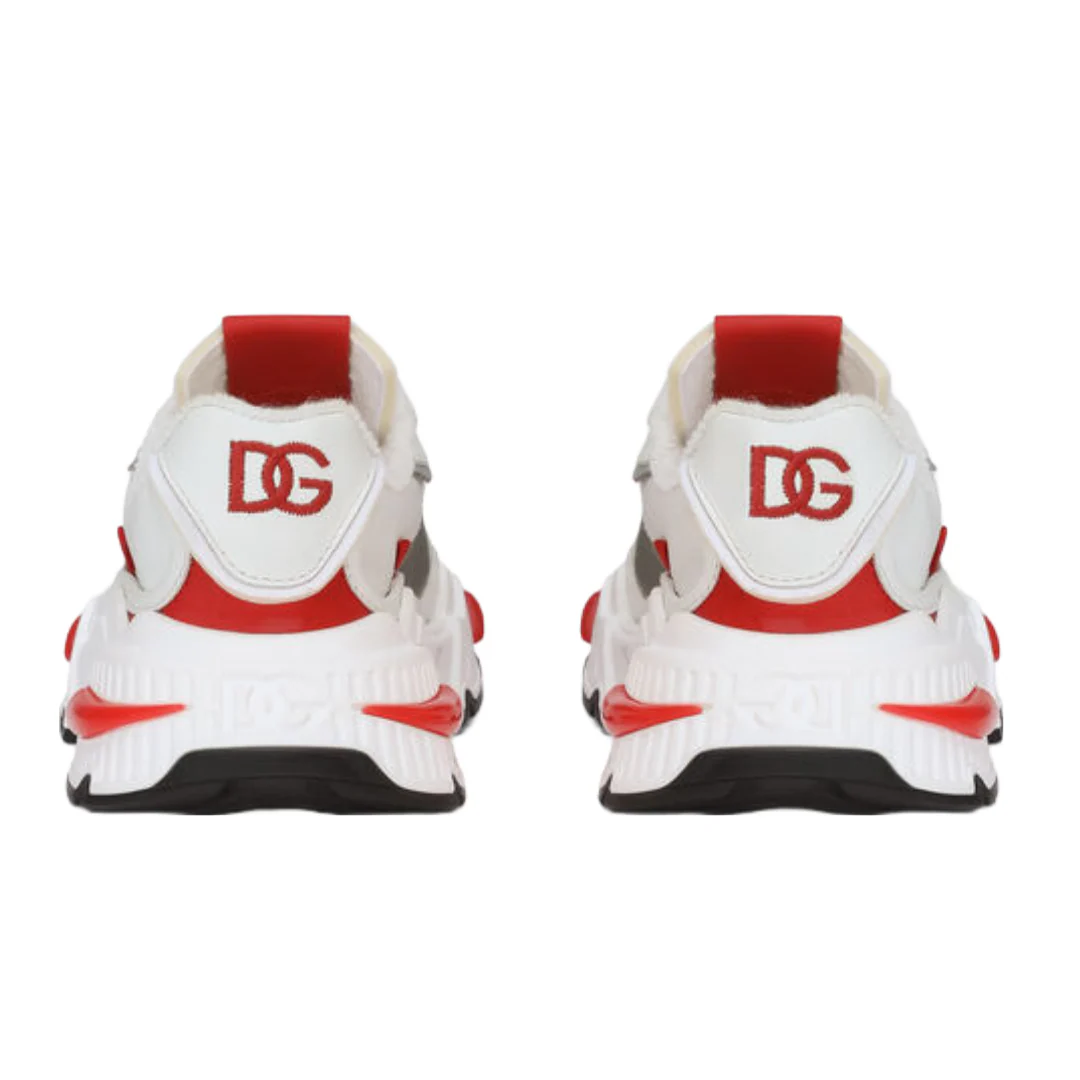 DOLCE AND GABBANA KIDS TODDLER MIXED MATERIAL AIRMASTER SNEAKERS WHITE/GREY/RED - Image 2