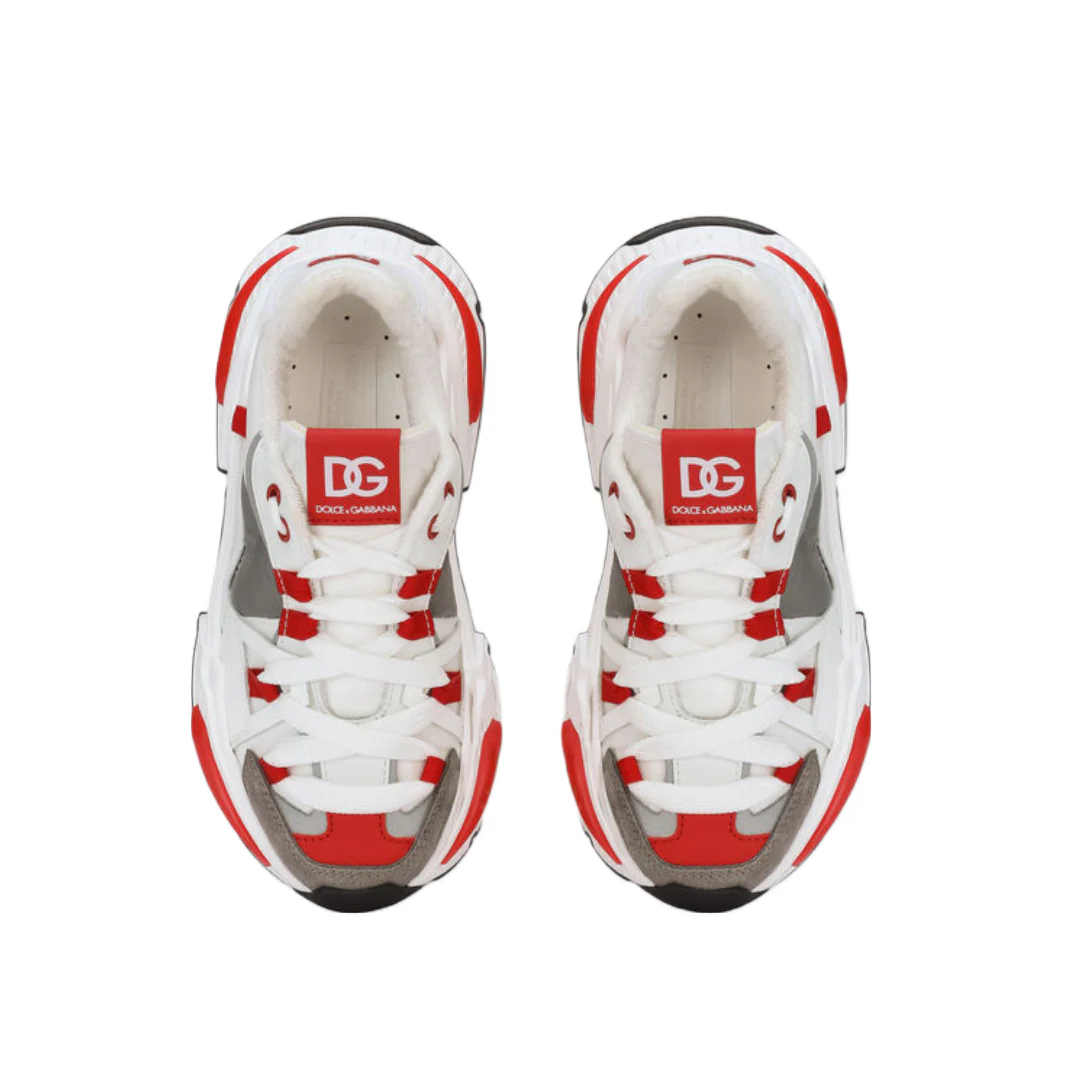 DOLCE AND GABBANA KIDS TODDLER MIXED MATERIAL AIRMASTER SNEAKERS WHITE/GREY/RED - Image 3