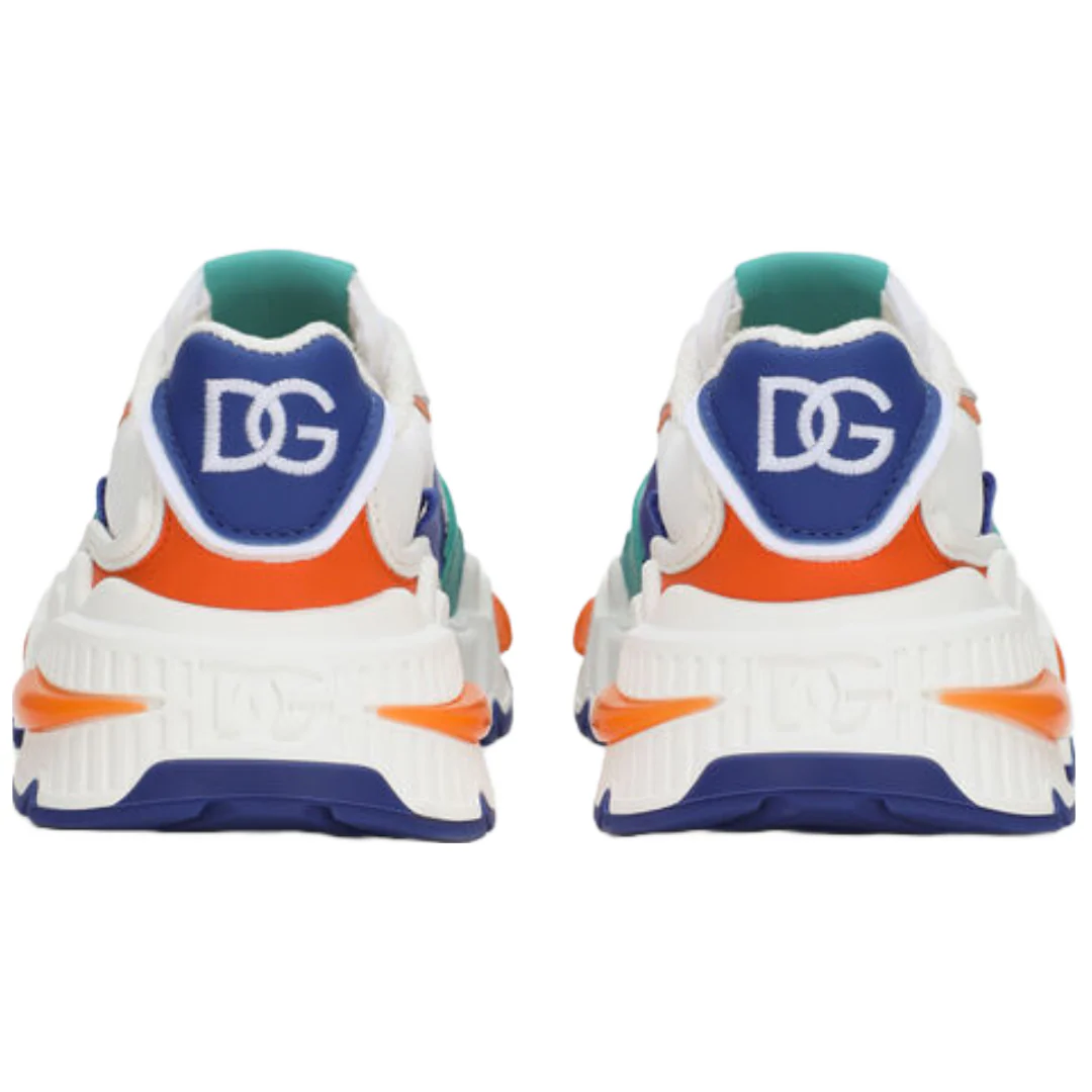 DOLCE AND GABBANA KIDS TODDLER MIXED MATERIAL AIRMASTER SNEAKERS BLUE/ORANGE/WHITE - Image 2