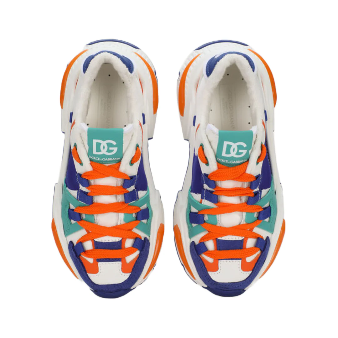 DOLCE AND GABBANA KIDS TODDLER MIXED MATERIAL AIRMASTER SNEAKERS BLUE/ORANGE/WHITE - Image 3