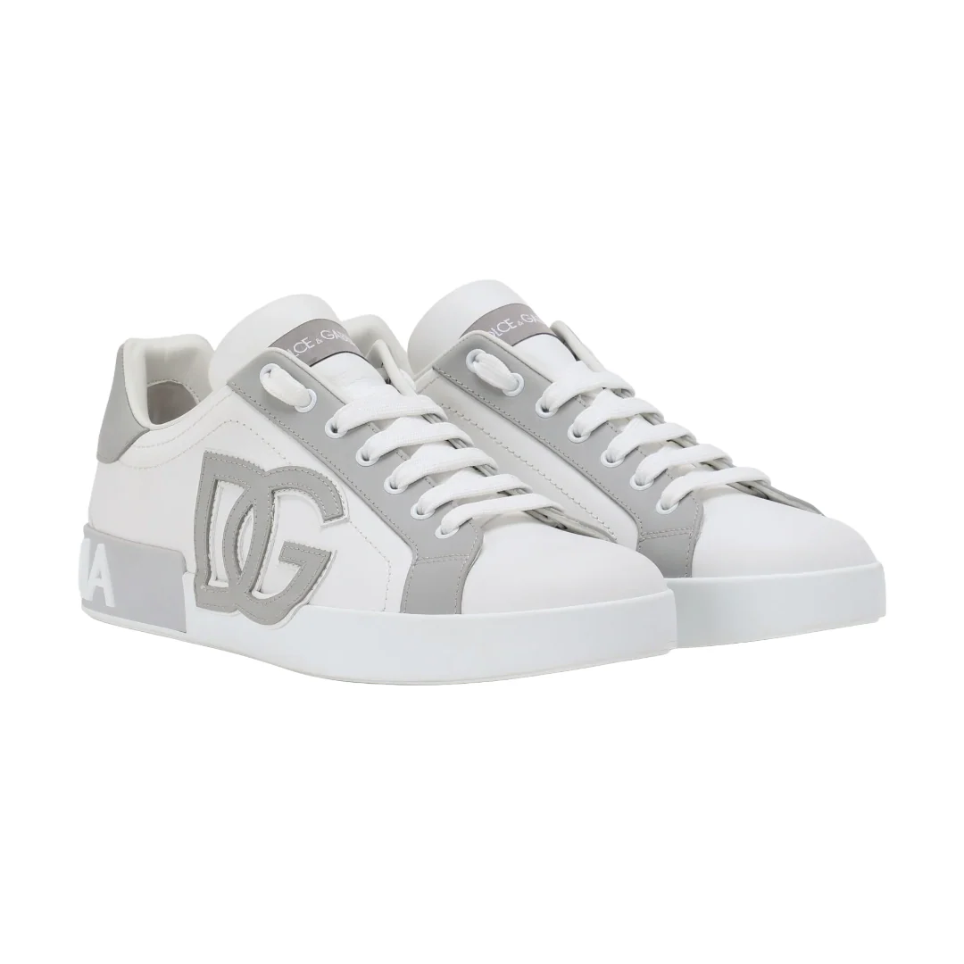DOLCE & GABBANA CALFSKIN PORTOFINO SNEAKERS WHITE /GREY - Image 2