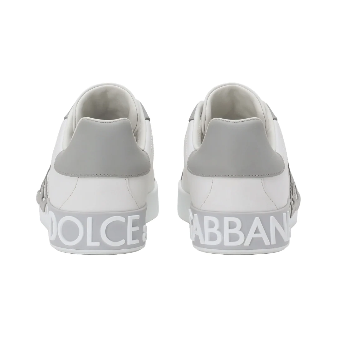 DOLCE & GABBANA CALFSKIN PORTOFINO SNEAKERS WHITE /GREY - Image 3