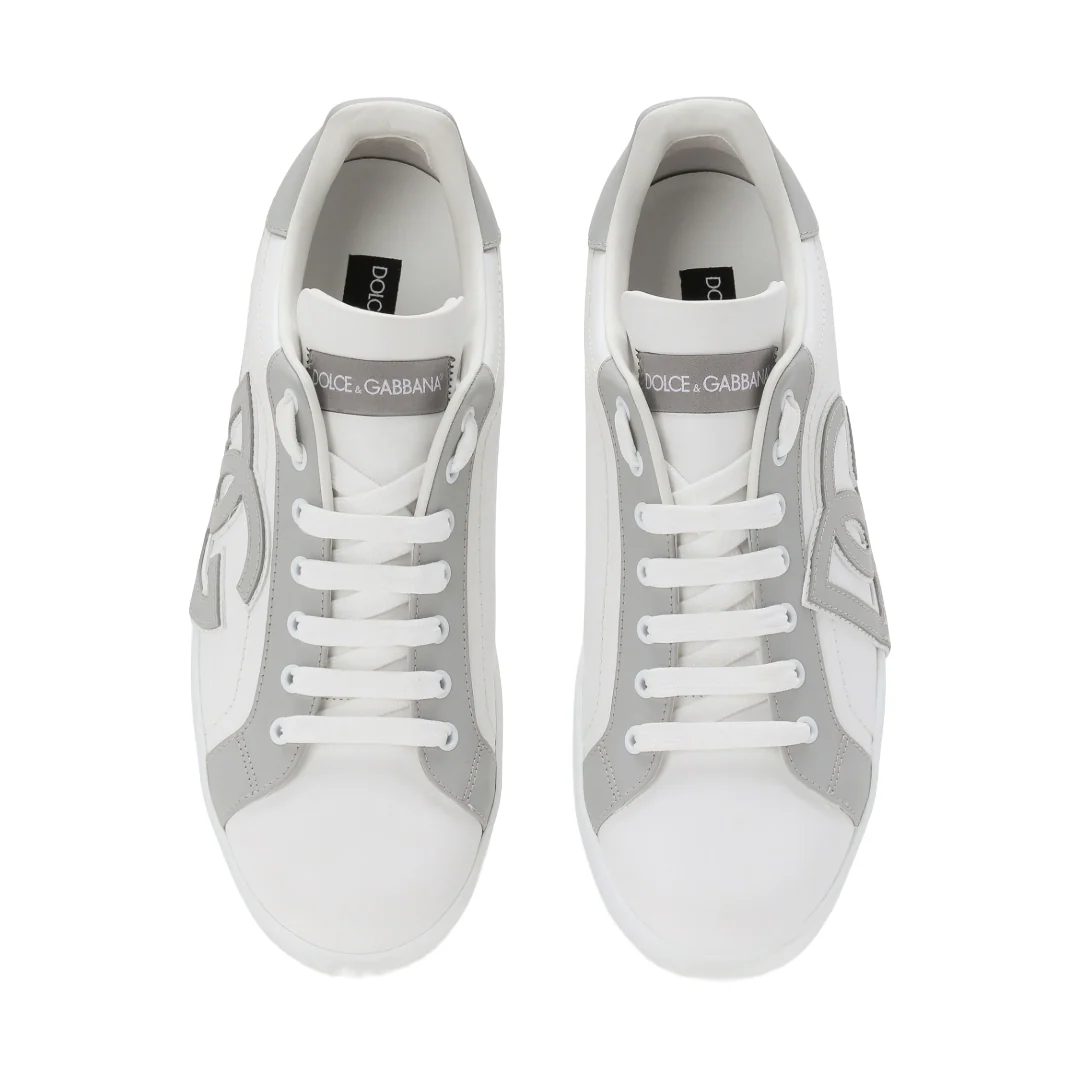 DOLCE & GABBANA CALFSKIN PORTOFINO SNEAKERS WHITE /GREY - Image 4