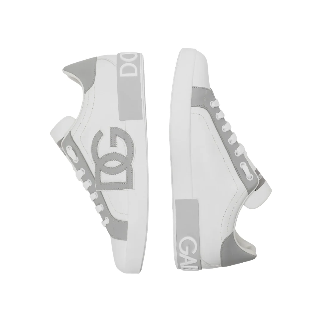 DOLCE & GABBANA CALFSKIN PORTOFINO SNEAKERS WHITE /GREY - Image 5