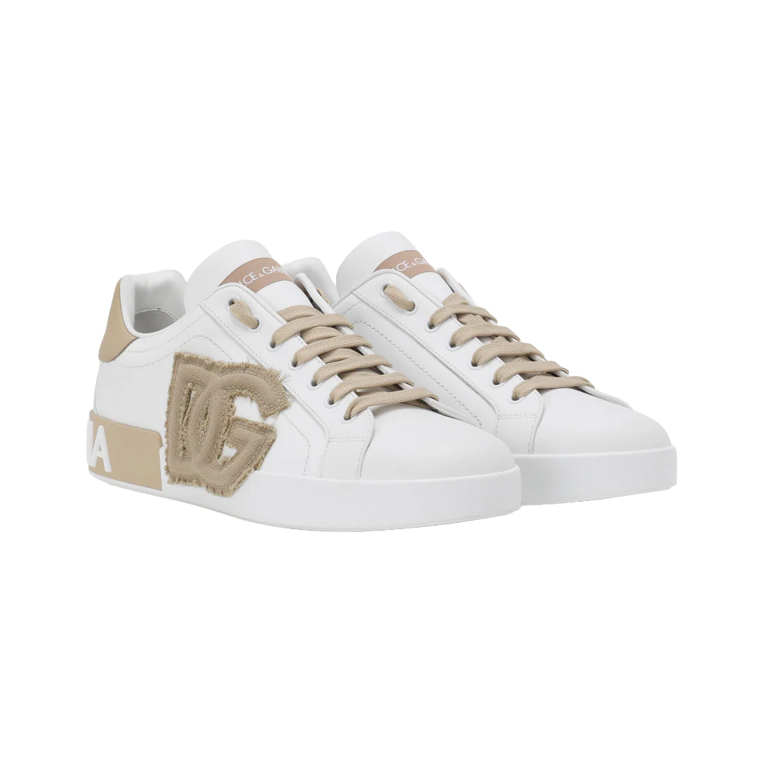 DOLCE & GABBANA CALFSKIN PORTOFINO SNEAKERS WHITE/BEIGE - Image 2