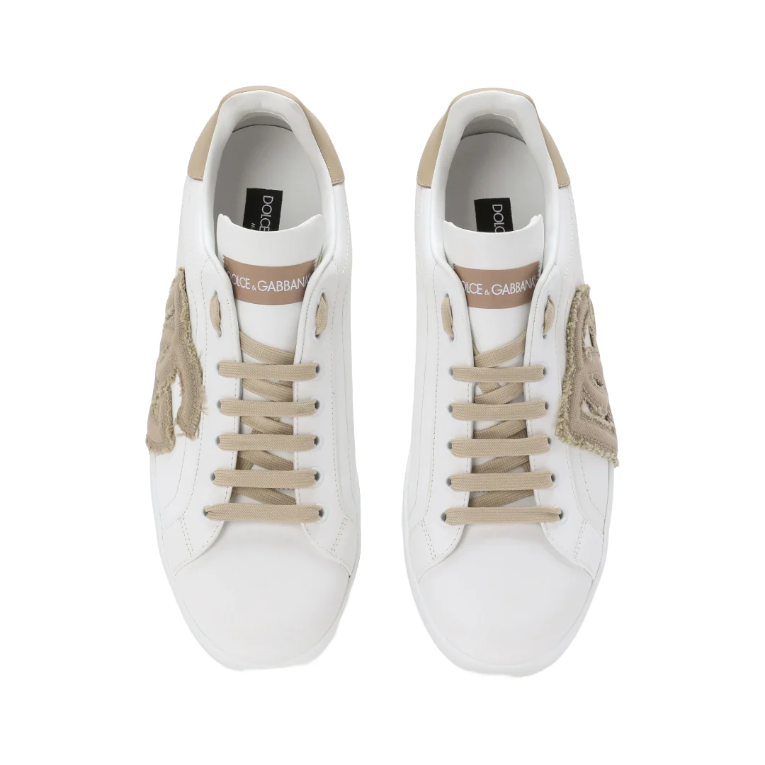 DOLCE & GABBANA CALFSKIN PORTOFINO SNEAKERS WHITE/BEIGE - Image 4
