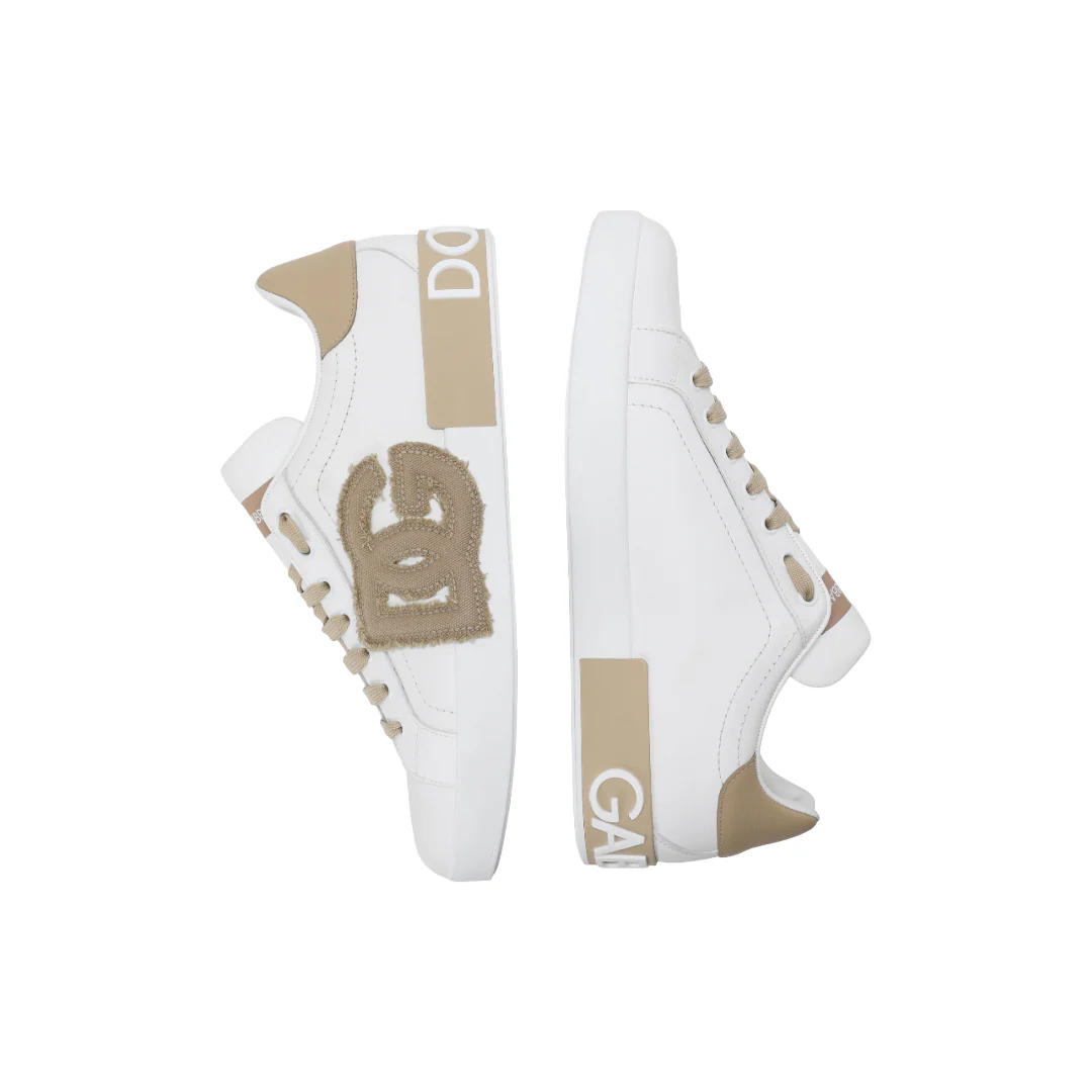 DOLCE & GABBANA CALFSKIN PORTOFINO SNEAKERS WHITE/BEIGE - Image 5