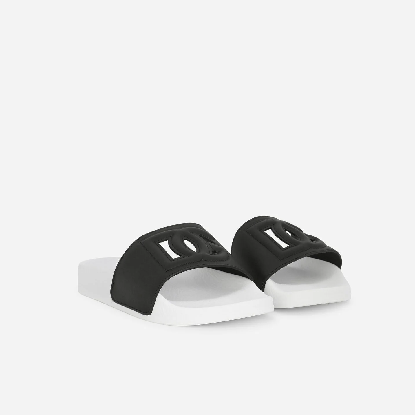 DOLCE & GABBANA KIDS LEATHER DG MILLENNIAL SLIDE BLACK